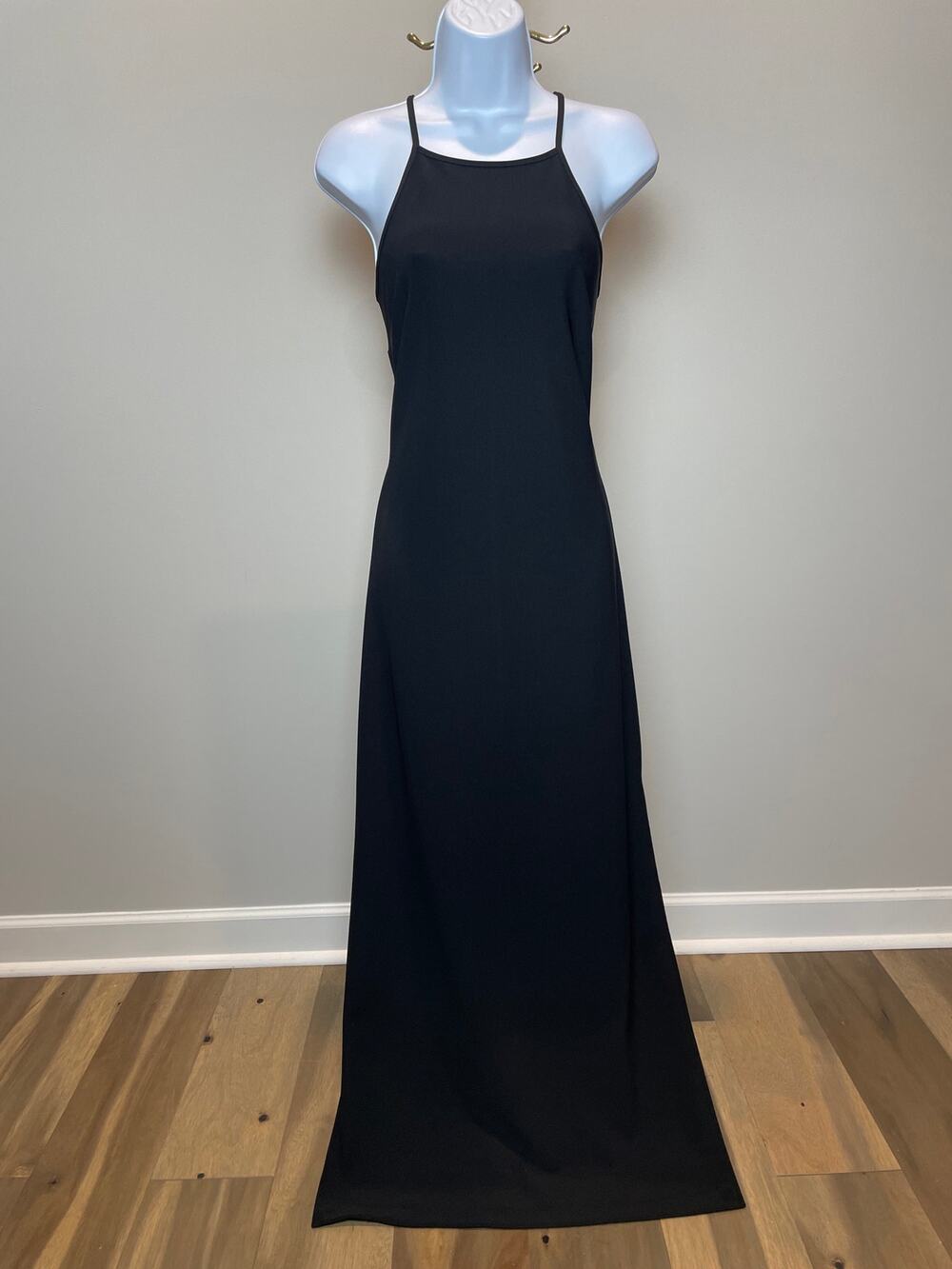 Boston Proper Halter Racerback Maxi Dress Size S Black High Neck Side Slits